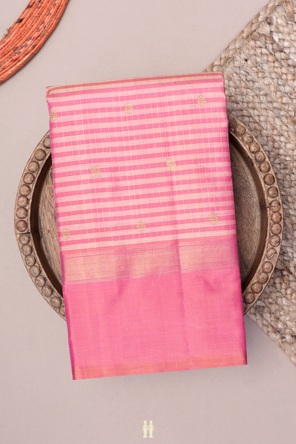 Kanchipuram Silk Saree In Shades Of Pink With Stripes Design