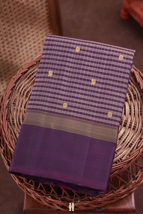 Kanchipuram Silk Saree In Shades Of Purple With Checks Design