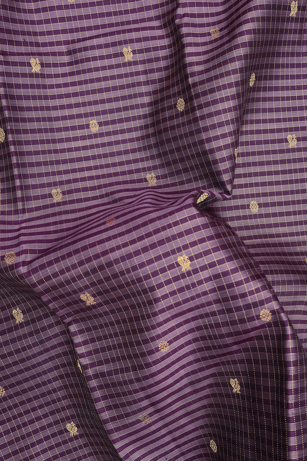 Kanchipuram Silk Saree In Shades Of Purple With Checks Design