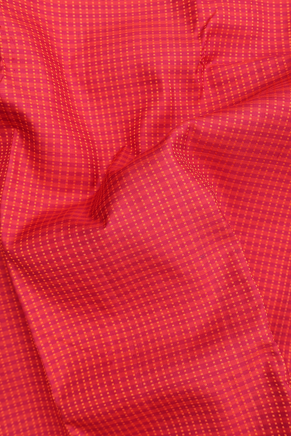 Kanchipuram Silk Saree In Red And Orange With Checks Design