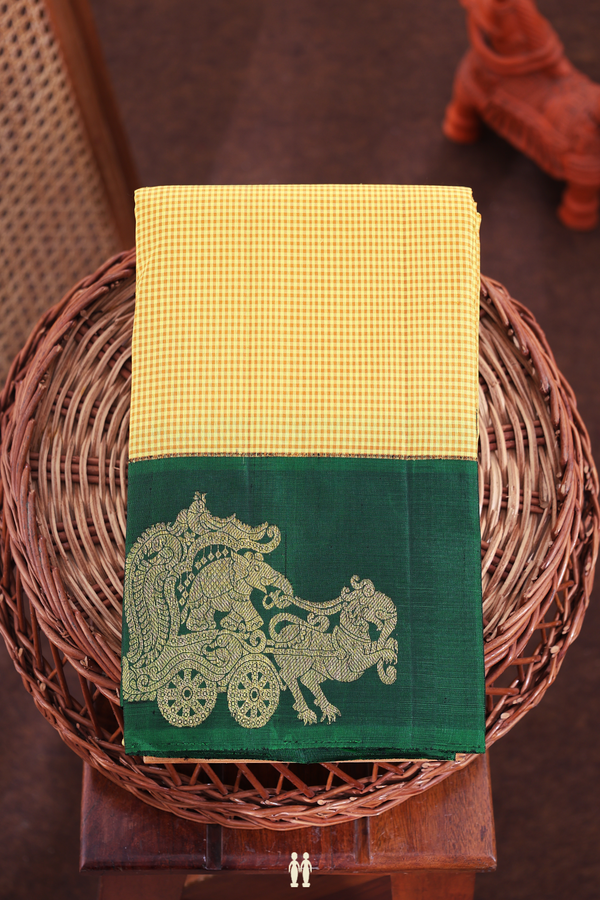 Kanchipuram Silk Saree In Shades Of Yellow With Checks Design