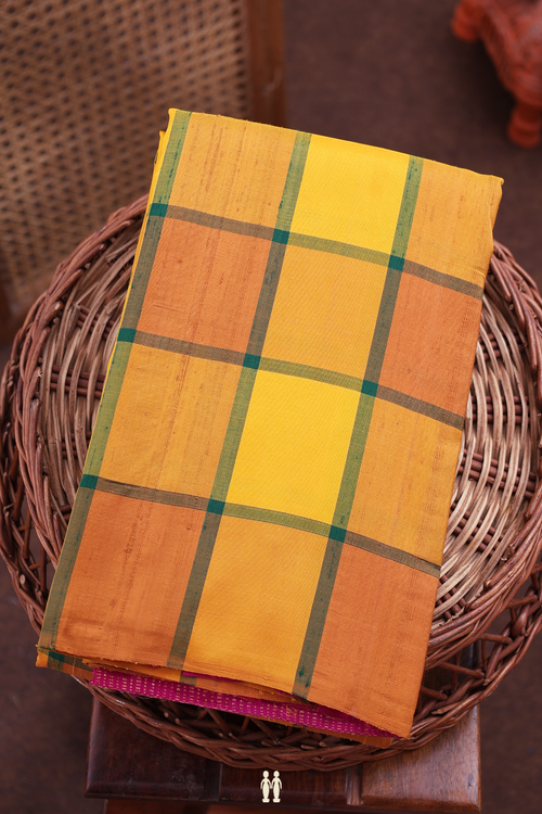 Kanchipuram Silk Saree In Shades Of Yellow With Checks Design