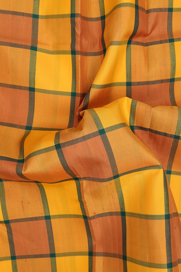 Kanchipuram Silk Saree In Shades Of Yellow With Checks Design