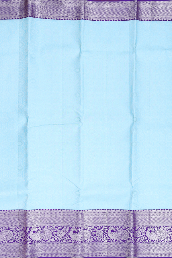Kanchipuram Silk Saree In Sky Blue Tissue With Zari Design