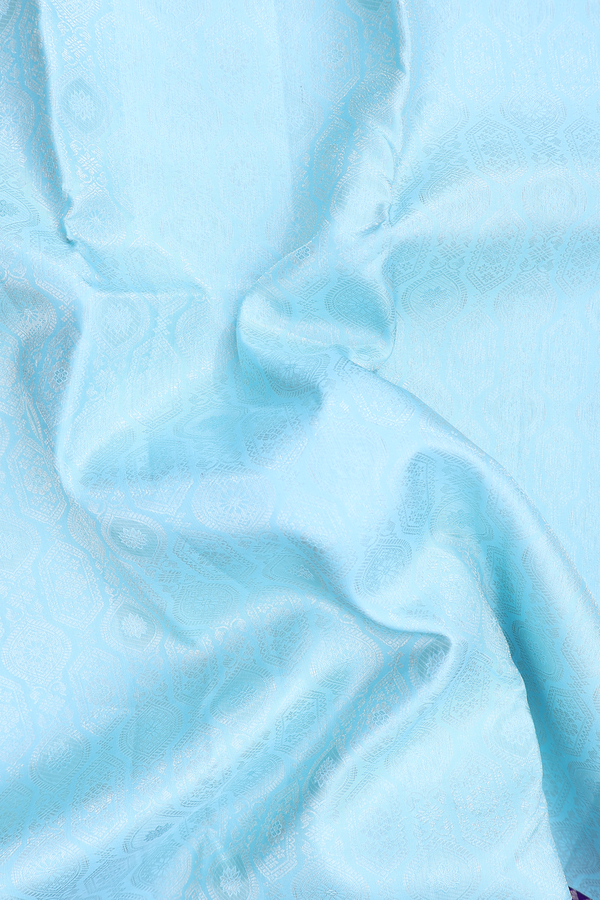 Kanchipuram Silk Saree In Sky Blue Tissue With Zari Design