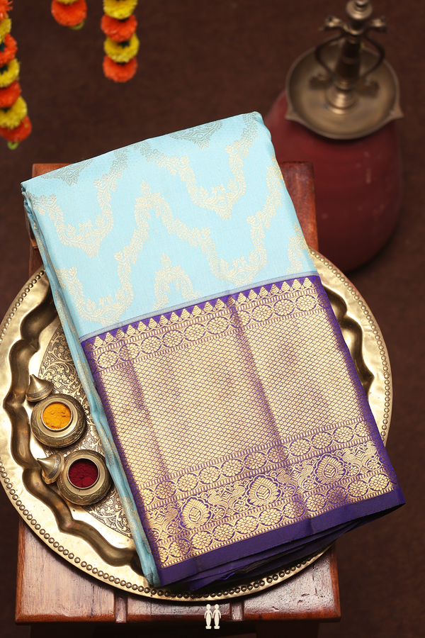 Kanchipuram Silk Saree In Sky Blue With Allover Design