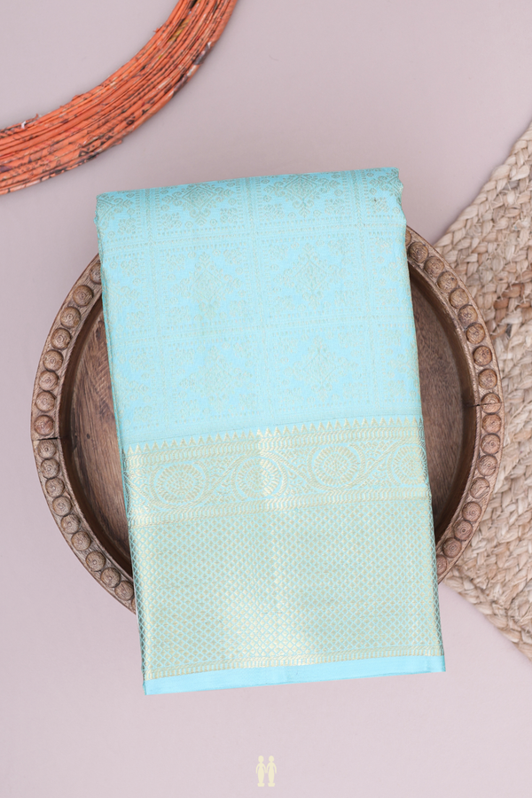 Kanchipuram Silk Saree In Sky Blue With Brocade Design