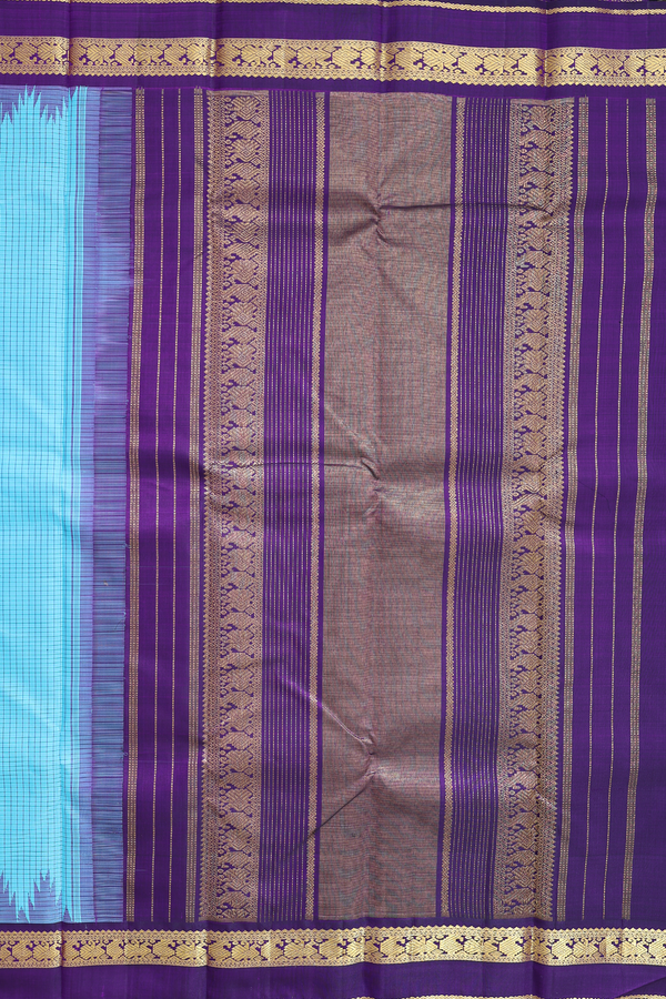 Kanchipuram Silk Saree In Sky Blue With Checks Design