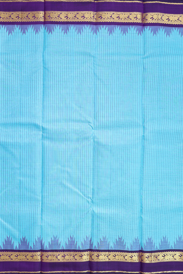 Kanchipuram Silk Saree In Sky Blue With Checks Design