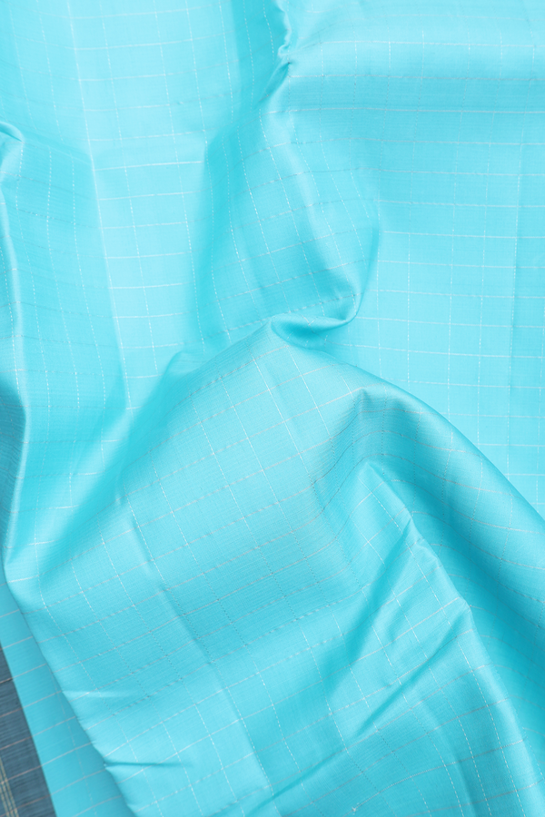 Kanchipuram Silk Saree In Sky Blue With Checks Design