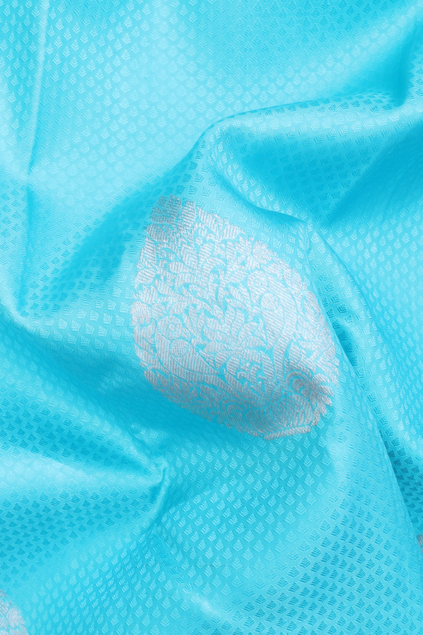Kanchipuram Silk Saree In Sky Blue With Jacquard Pattern
