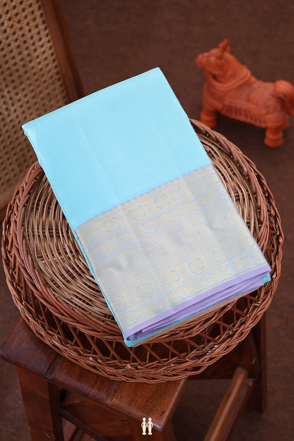 Kanchipuram Silk Saree In Sky Blue With Stripes Design