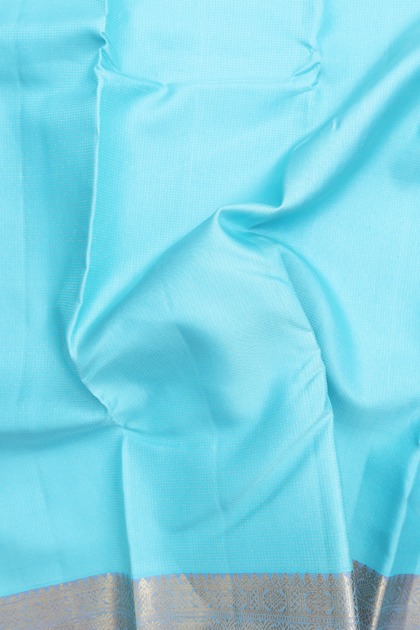 Kanchipuram Silk Saree In Sky Blue With Stripes Design