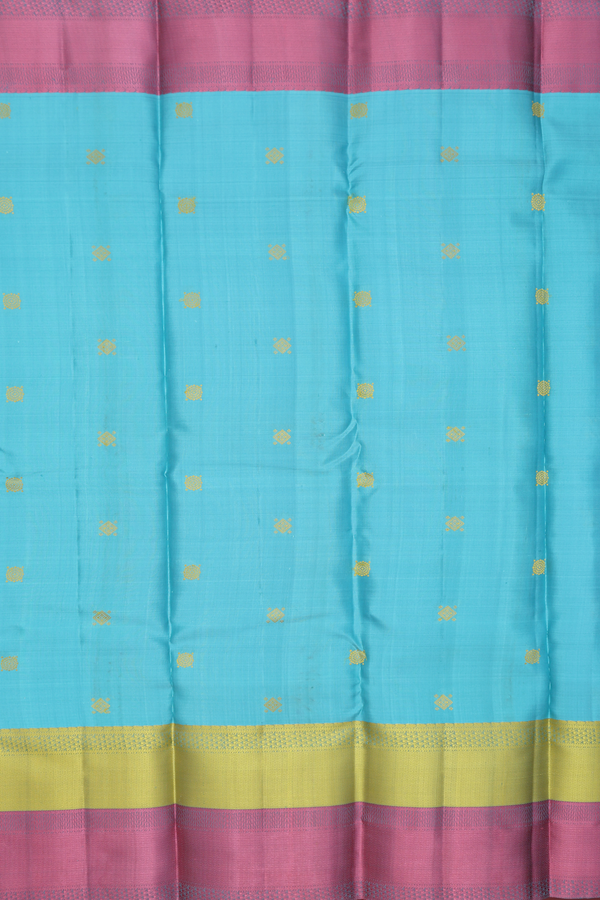 Kanchipuram Silk Saree In Sky Blue With Threadwork Buttas
