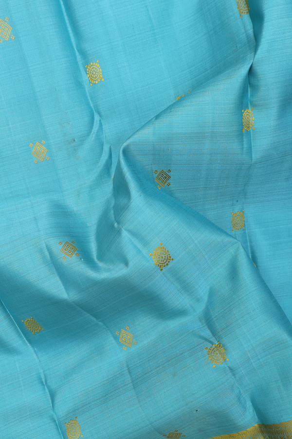 Kanchipuram Silk Saree In Sky Blue With Threadwork Buttas