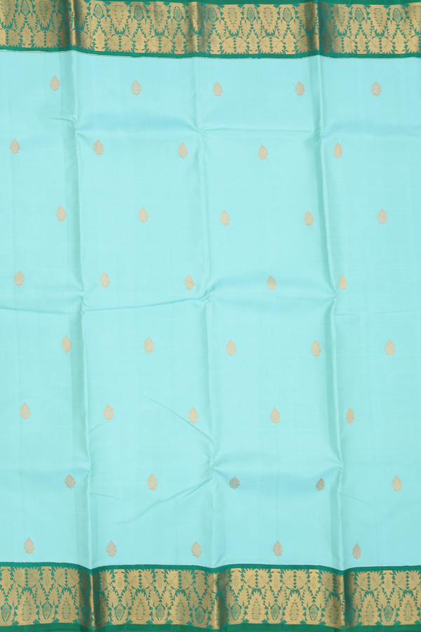 Kanchipuram Silk Saree In Sky Blue With Zari Buttas