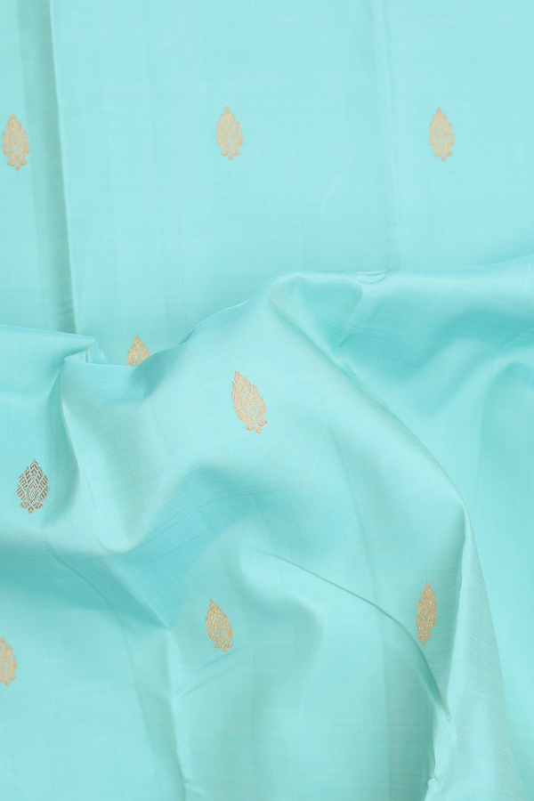 Kanchipuram Silk Saree In Sky Blue With Zari Buttas