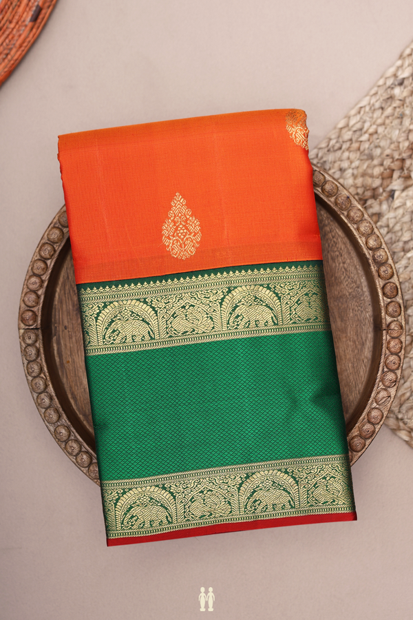 Kanchipuram Silk Saree In Spiced Orange With Floral Motifs