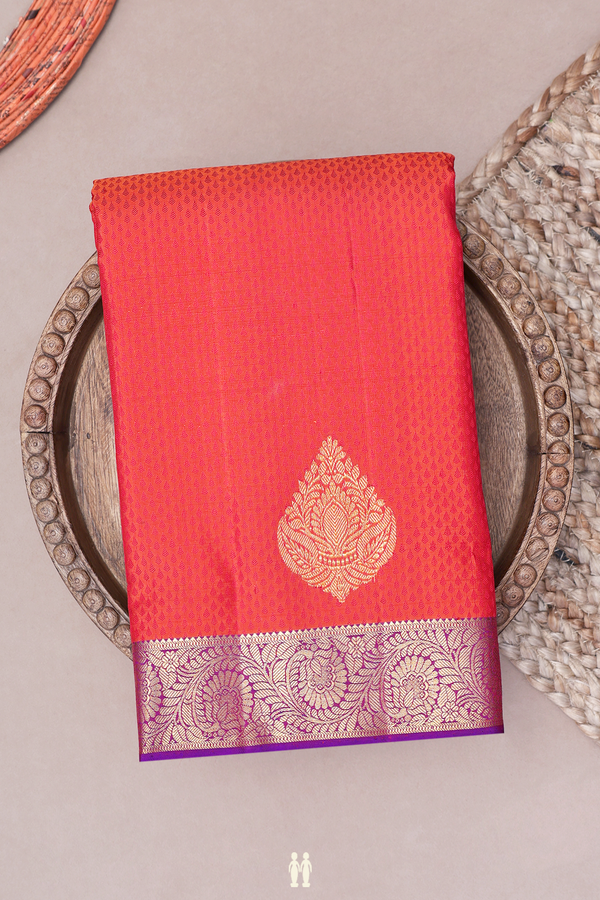 Kanchipuram Silk Saree In Spiced Orange With Jacquard Pattern