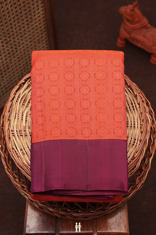 Kanchipuram Silk Saree In Spiced Orange With Jacquard Pattern