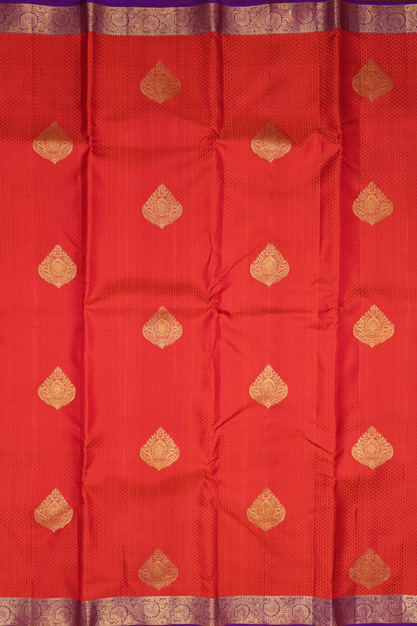 Kanchipuram Silk Saree In Spiced Orange With Jacquard Pattern