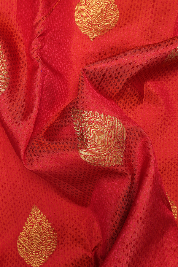Kanchipuram Silk Saree In Spiced Orange With Jacquard Pattern