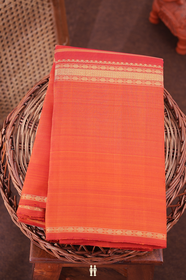 Kanchipuram Silk Saree In Spiced Orange With Stripes Design