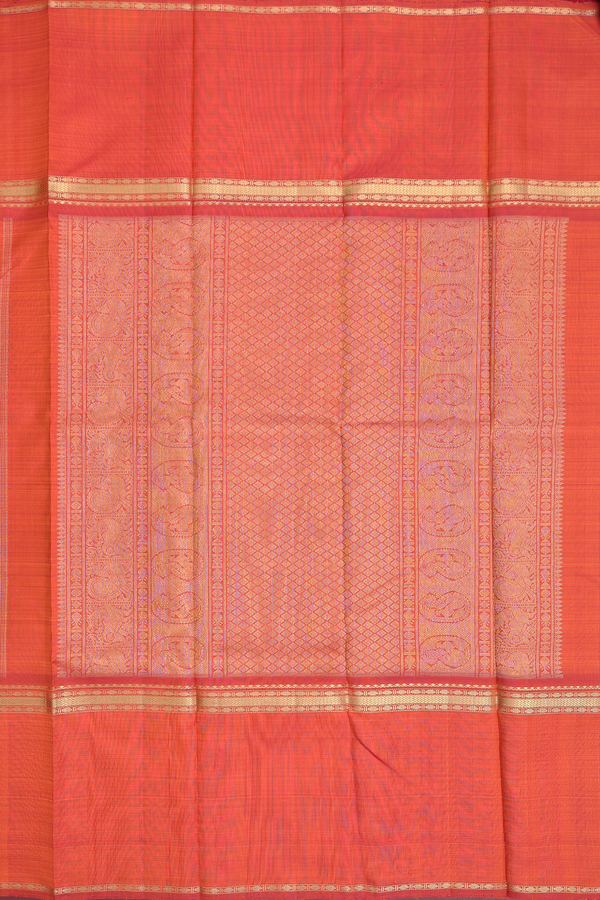 Kanchipuram Silk Saree In Spiced Orange With Stripes Design