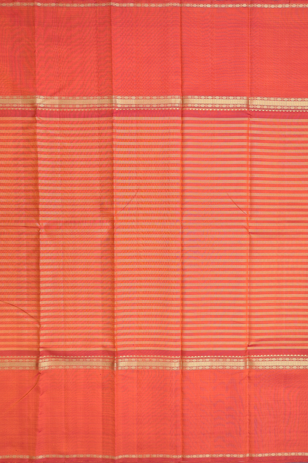 Kanchipuram Silk Saree In Spiced Orange With Stripes Design