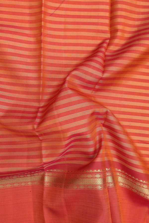 Kanchipuram Silk Saree In Spiced Orange With Stripes Design