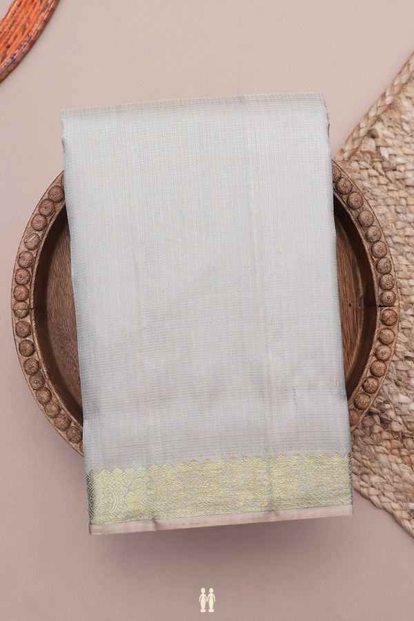 Kanchipuram Silk Saree In Spinach White With Zari Striped