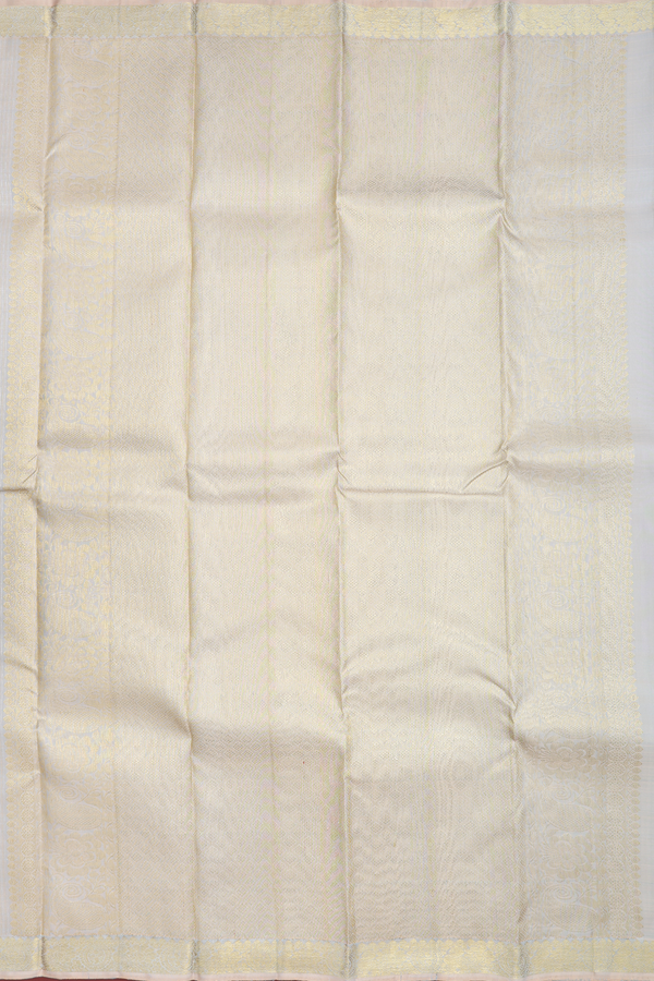 Kanchipuram Silk Saree In Spinach White With Zari Striped