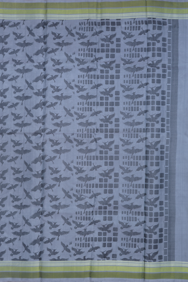 Kanchipuram Silk Saree In Steel Blue With Birds Thread Design