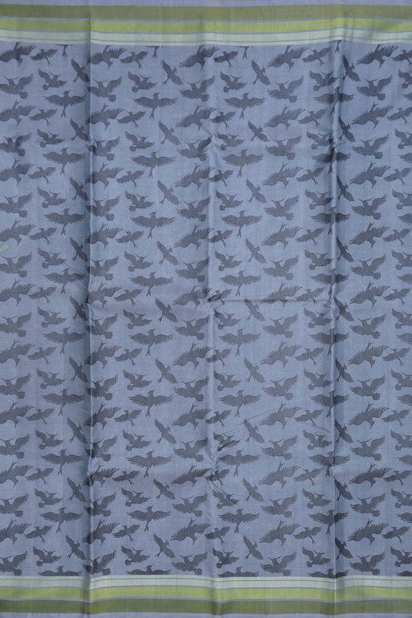 Kanchipuram Silk Saree In Steel Blue With Birds Thread Design