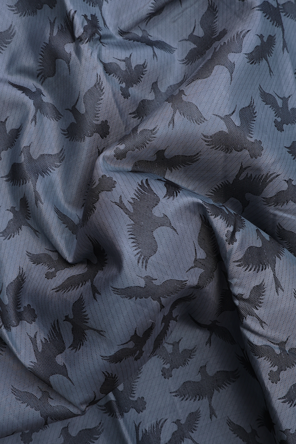 Kanchipuram Silk Saree In Steel Blue With Birds Thread Design