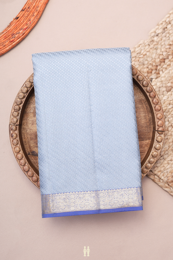 Kanchipuram Silk Saree In Steel Blue With Jacquard Pattern
