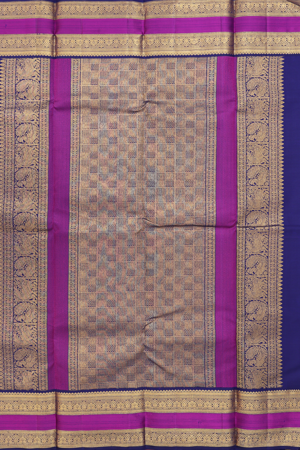 Kanchipuram Silk Saree In Steel Blue With Paisley Buttas
