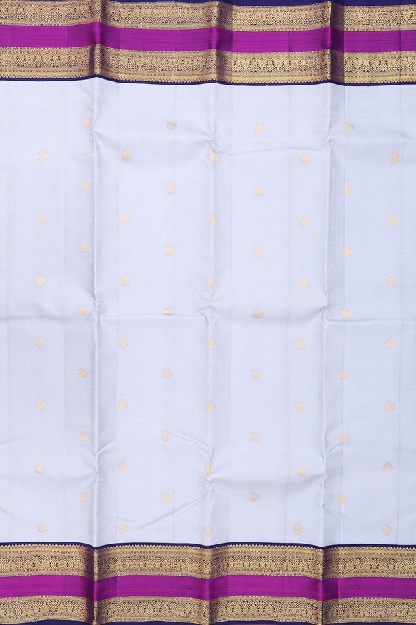 Kanchipuram Silk Saree In Steel Blue With Paisley Buttas