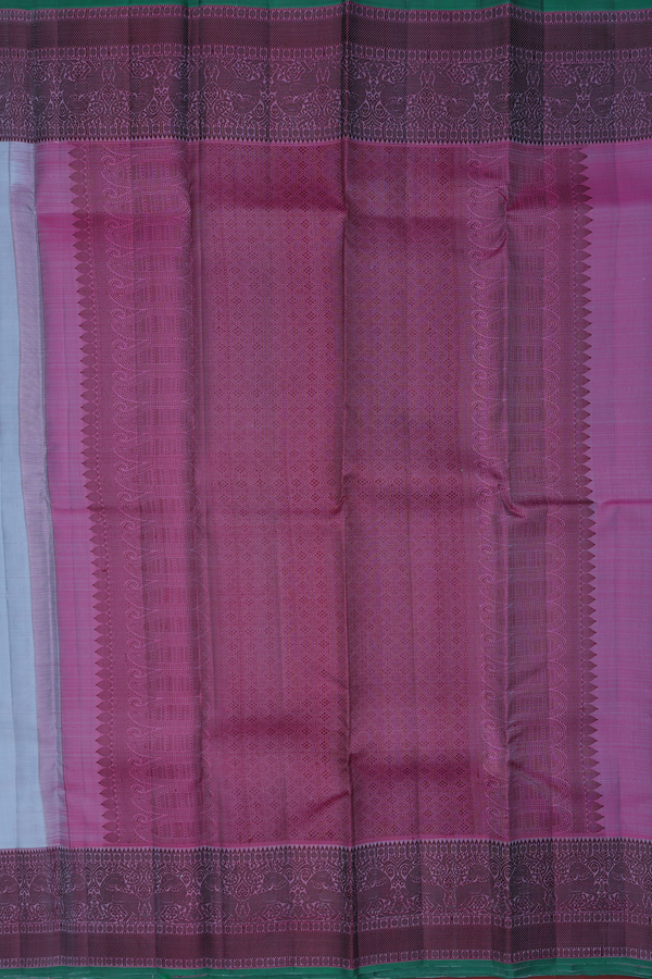 Kanchipuram Silk Saree In Steel Blue With Peacock Buttas