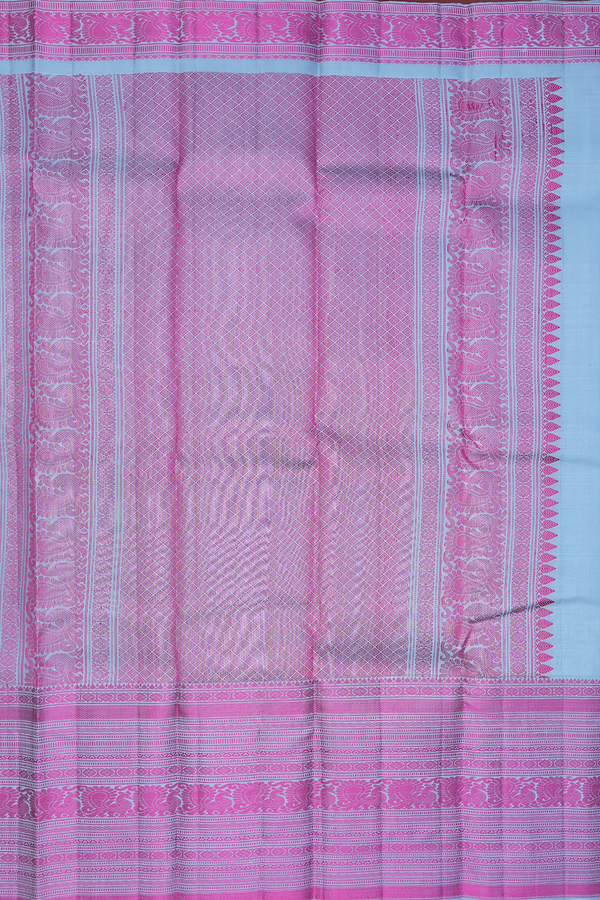Kanchipuram Silk Saree In Steel Blue With Peacock Motifs
