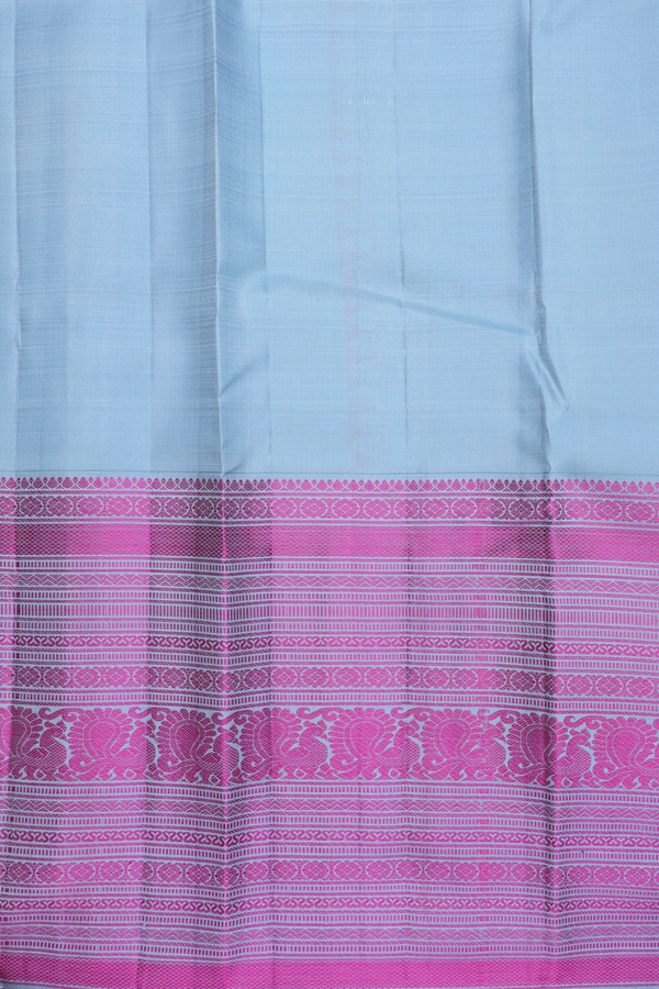 Kanchipuram Silk Saree In Steel Blue With Peacock Motifs