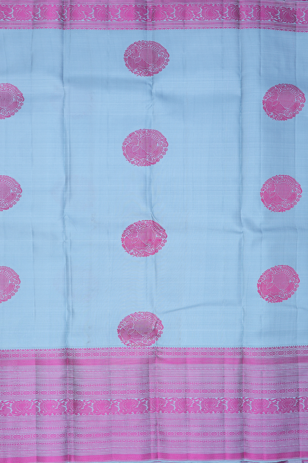 Kanchipuram Silk Saree In Steel Blue With Peacock Motifs