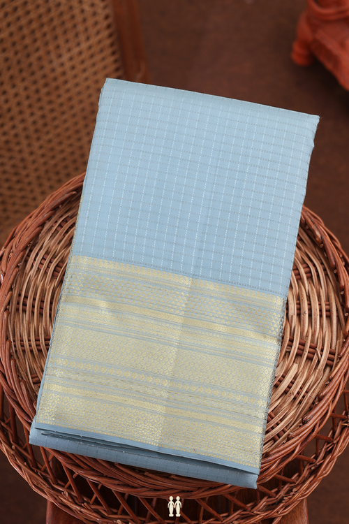 Kanchipuram Silk Saree In Stone Blue With Checks Design