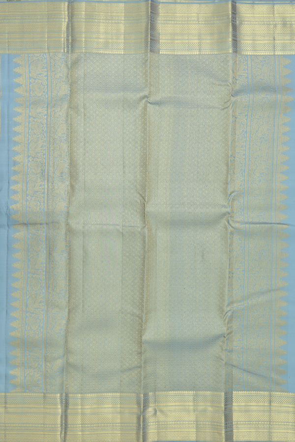 Kanchipuram Silk Saree In Stone Blue With Checks Design