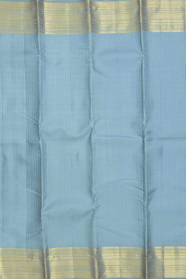 Kanchipuram Silk Saree In Stone Blue With Checks Design