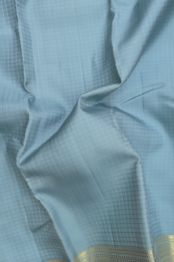 Kanchipuram Silk Saree In Stone Blue With Checks Design