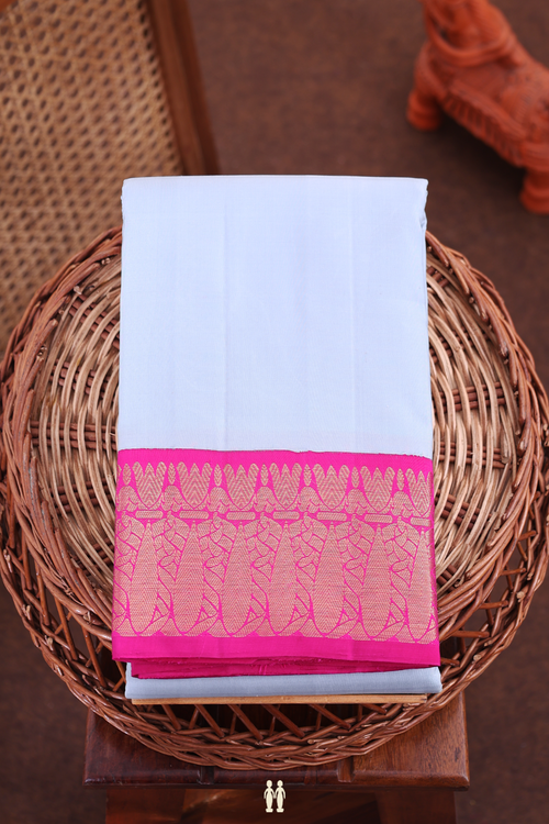 Kanchipuram Silk Saree In Stone Blue With Korvai Border