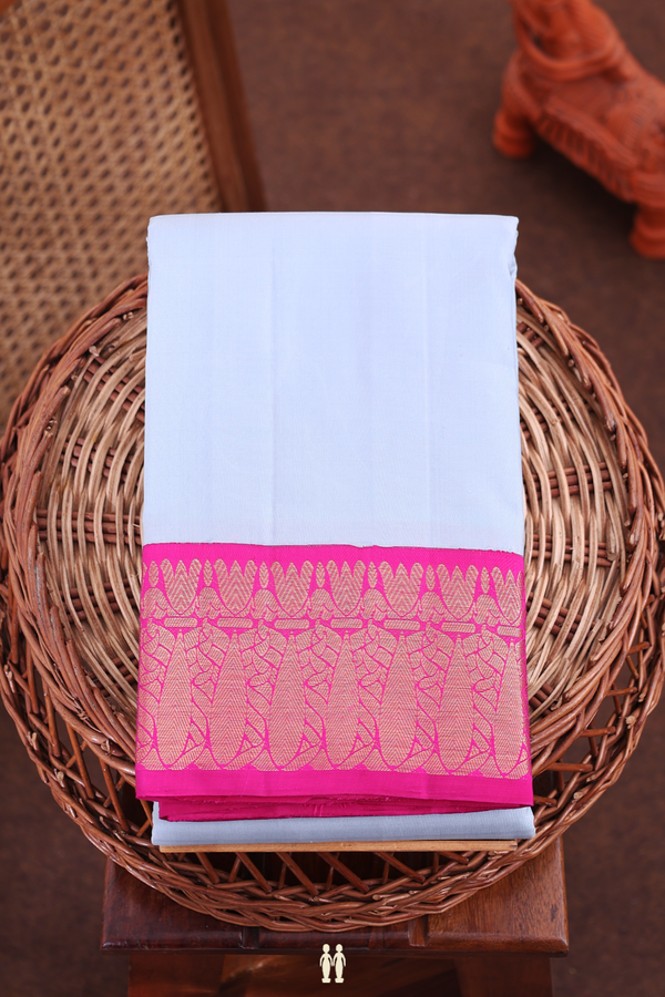 Kanchipuram Silk Saree In Stone Blue With Korvai Border