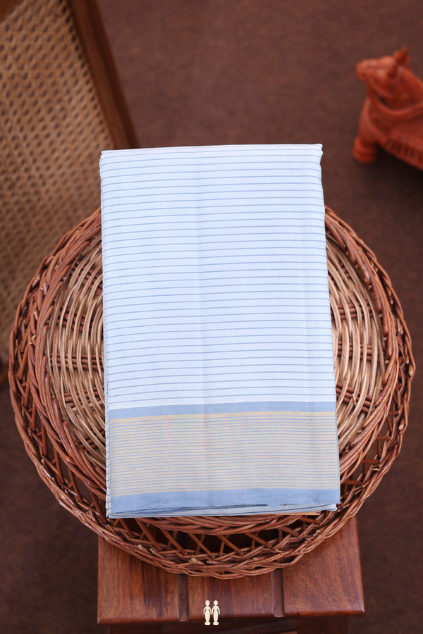Kanchipuram Silk Saree In Stone Blue With Stripes Design