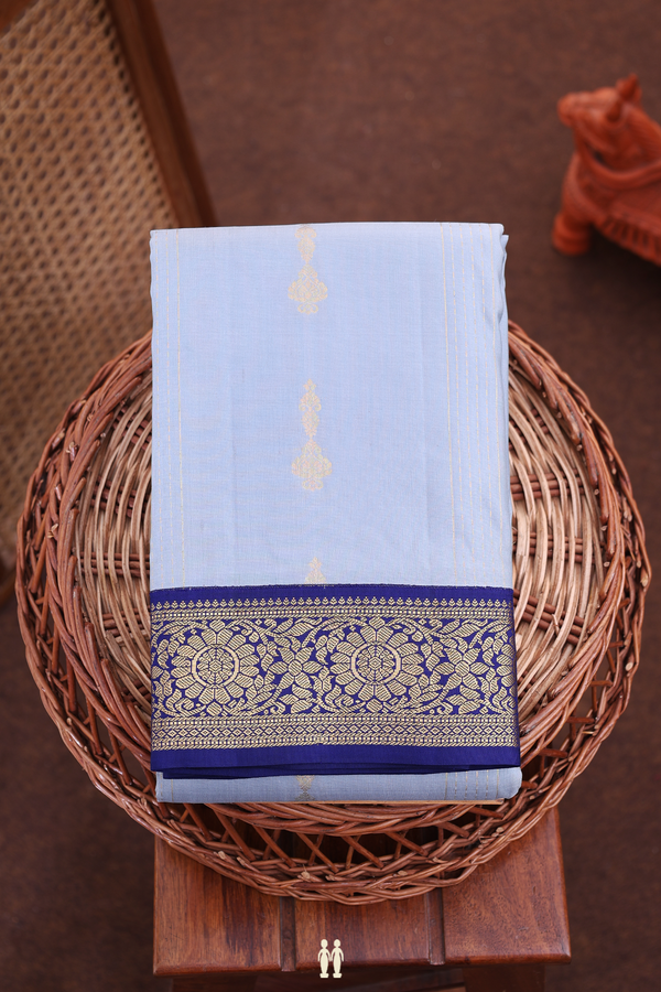 Kanchipuram Silk Saree In Stone Blue With Stripes Design